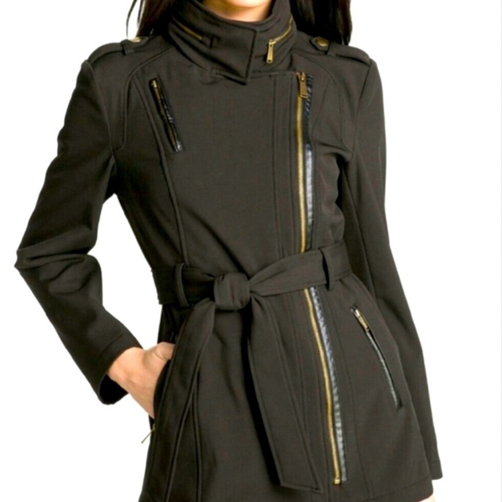 Michael Kors Belted Front-Zip Trench/Raincoat Olive Green L